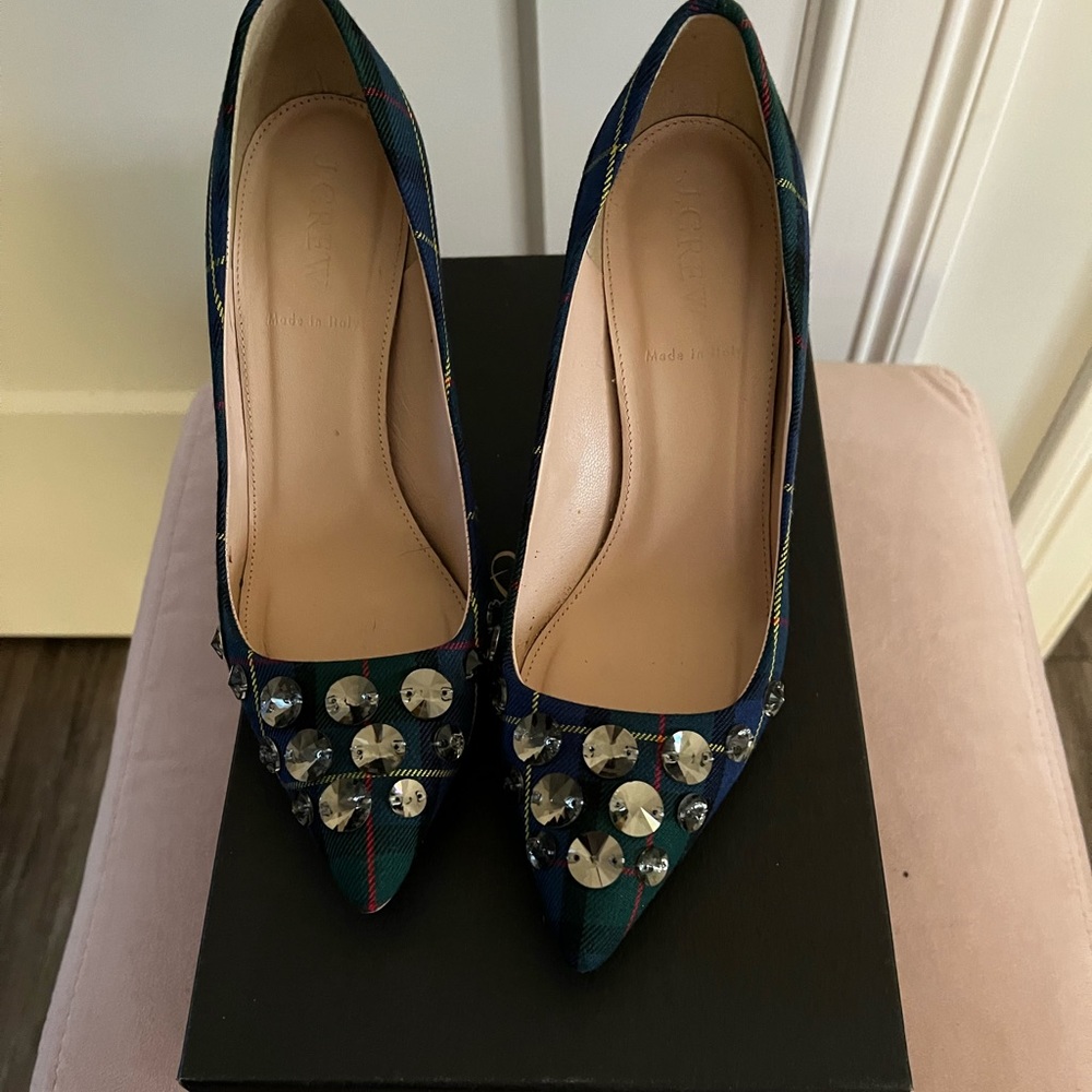 J. Crew Else Embellished Plaid Pumps